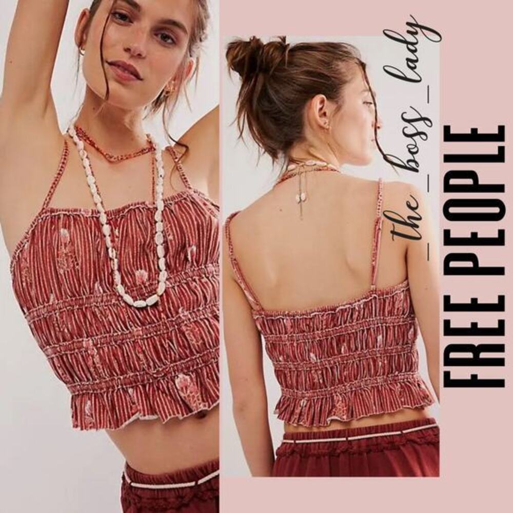Free People top floral cropped tank ruffled pleated cotton
